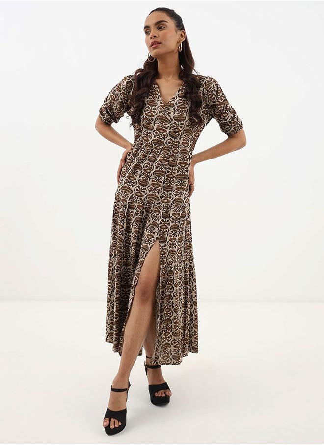 Printed V-Neck Dress