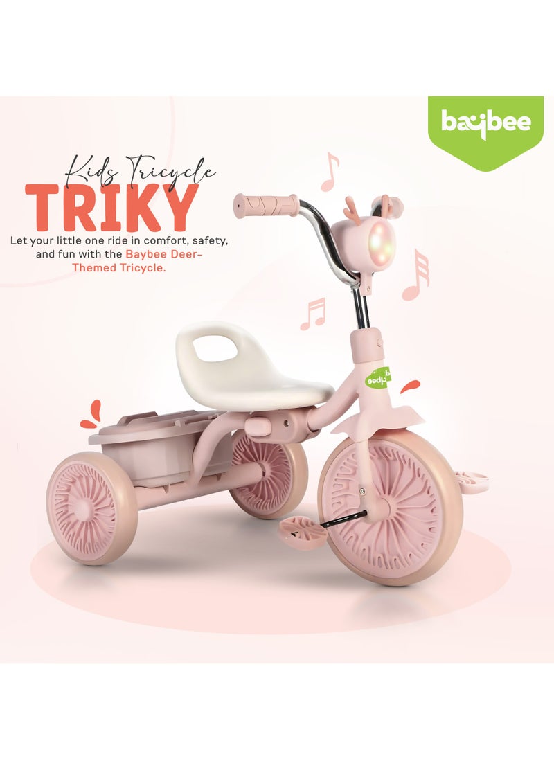 Triky Foldable Baby Tricycle for Kids, Baby Cycle with Light, Music, High Backrest & Rear Storage Basket | Kids Cycle Bike | Kids Tricycle Cyle for Kids 2 to 5 Years Boys Girls Pink
