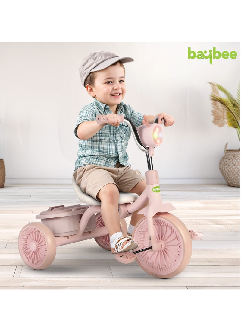 Triky Foldable Baby Tricycle for Kids, Baby Cycle with Light, Music, High Backrest & Rear Storage Basket | Kids Cycle Bike | Kids Tricycle Cyle for Kids 2 to 5 Years Boys Girls Pink