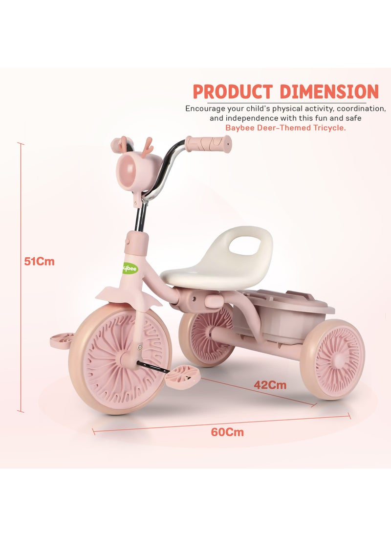 Triky Foldable Baby Tricycle for Kids, Baby Cycle with Light, Music, High Backrest & Rear Storage Basket | Kids Cycle Bike | Kids Tricycle Cyle for Kids 2 to 5 Years Boys Girls Pink