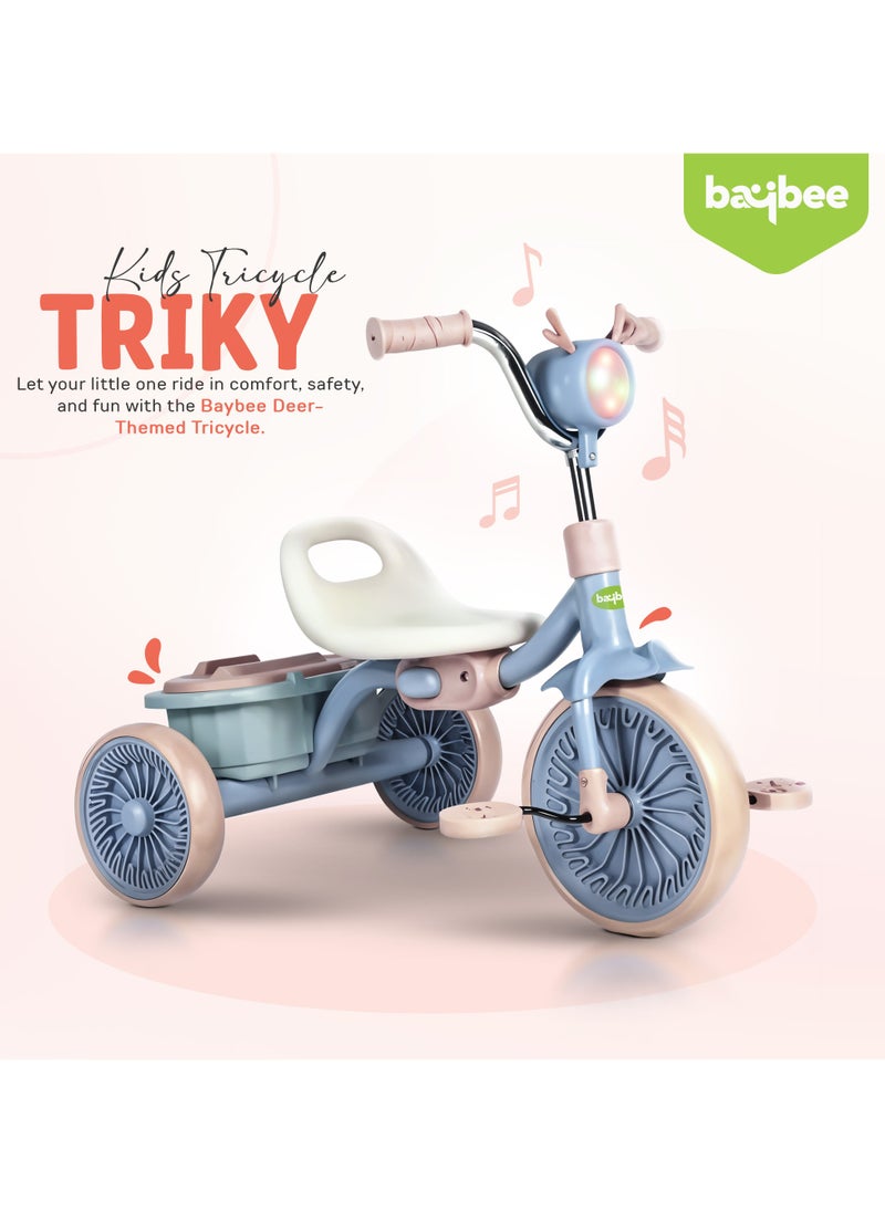 Triky Foldable Baby Tricycle for Kids, Baby Cycle with Light, Music, High Backrest & Rear Storage Basket | Kids Cycle Bike | Kids Tricycle Cyle for Kids 2 to 5 Years Boys Girls Blue
