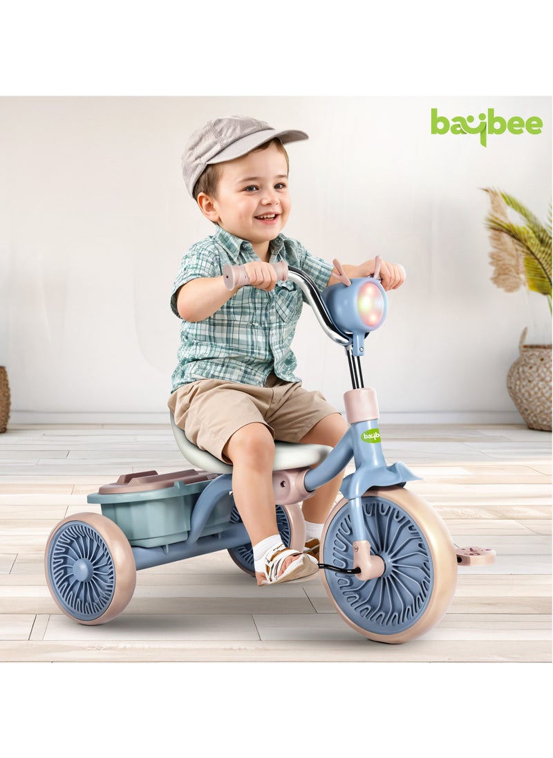 Triky Foldable Baby Tricycle for Kids, Baby Cycle with Light, Music, High Backrest & Rear Storage Basket | Kids Cycle Bike | Kids Tricycle Cyle for Kids 2 to 5 Years Boys Girls Blue