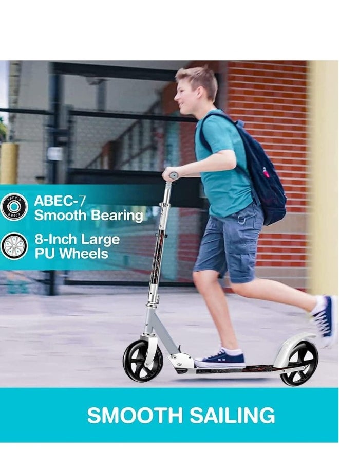 Scooters for Adults Teens Kick Scooter with Adjustable Height Dual Suspension and Shoulder Strap 8 inches Big Wheels Scooter Smooth Ride Commuter Scooter Best Gift for Kids Age 10 Up