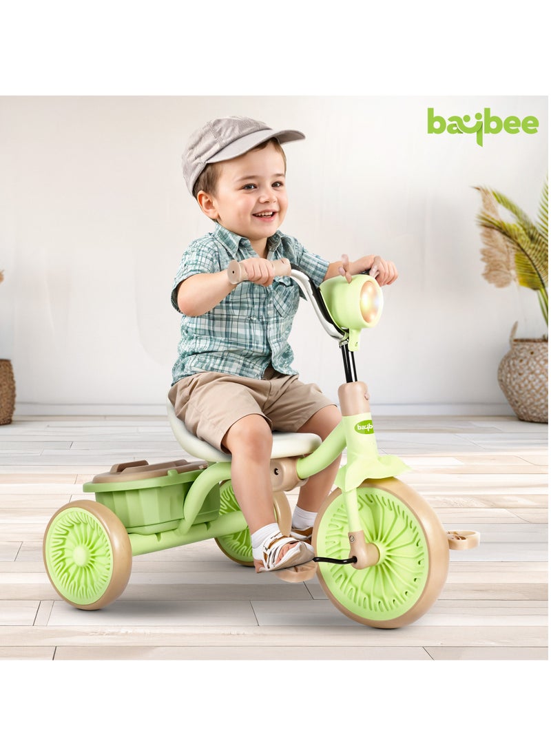 Triky Foldable Baby Tricycle for Kids, Baby Cycle with Light, Music, High Backrest & Rear Storage Basket | Kids Cycle Bike | Kids Tricycle Cyle for Kids 2 to 5 Years Boys Girls Green