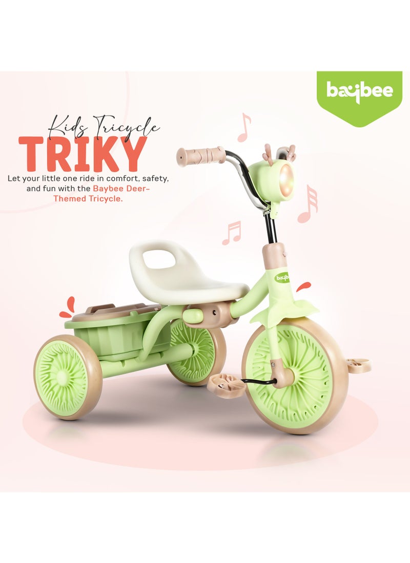 Triky Foldable Baby Tricycle for Kids, Baby Cycle with Light, Music, High Backrest & Rear Storage Basket | Kids Cycle Bike | Kids Tricycle Cyle for Kids 2 to 5 Years Boys Girls Green
