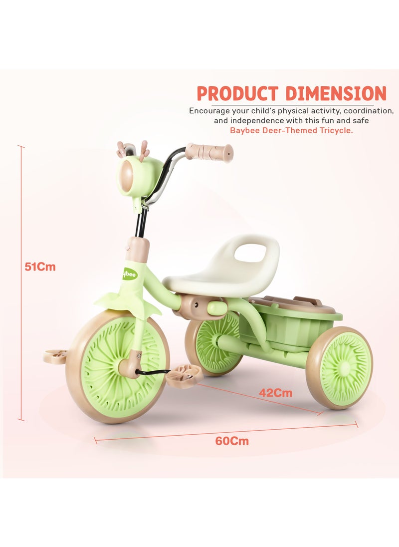 Triky Foldable Baby Tricycle for Kids, Baby Cycle with Light, Music, High Backrest & Rear Storage Basket | Kids Cycle Bike | Kids Tricycle Cyle for Kids 2 to 5 Years Boys Girls Green