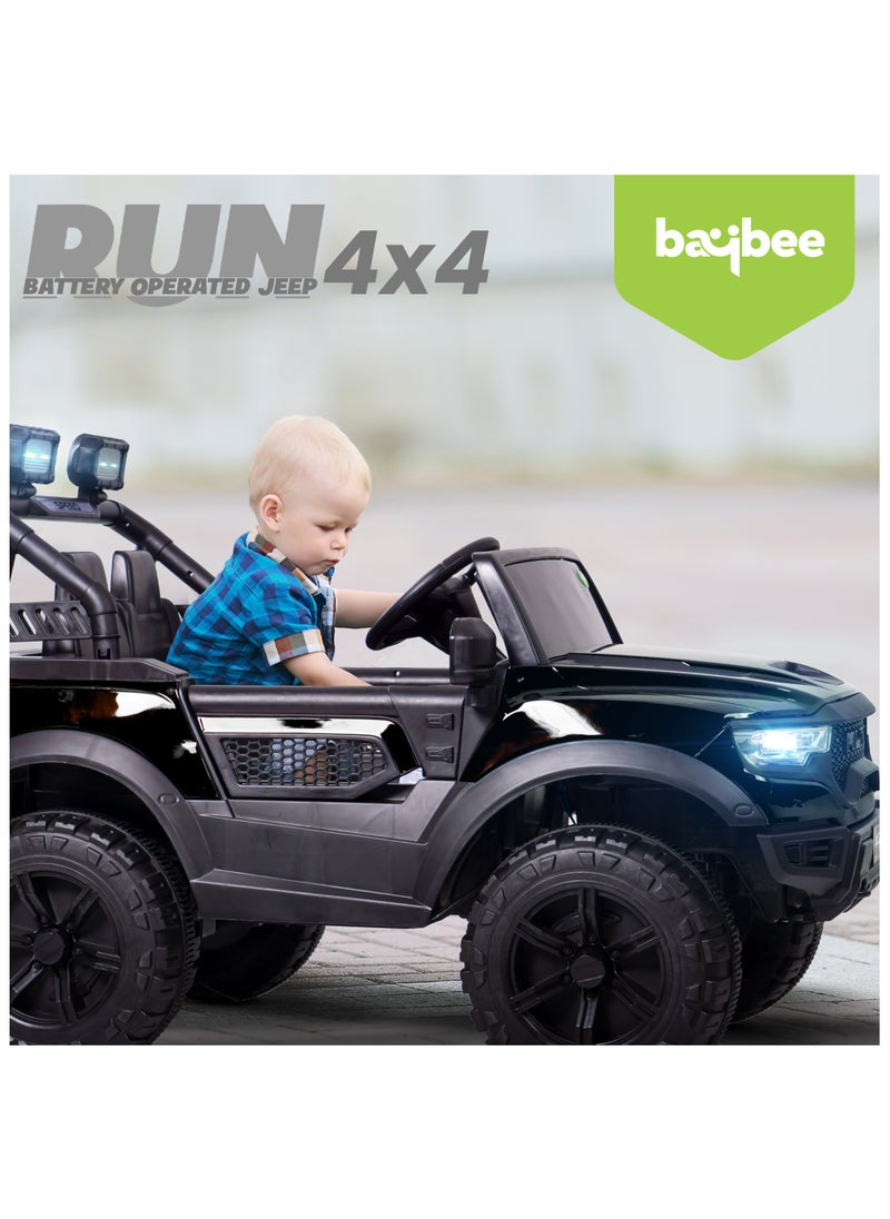 Run Battery Operated Jeep for Kids Rechargeable Battery Car for Kids with Music Led Light Ride On Kids Car Jeep Racing Baby Car Electric Car for Kids Children 2 to 7 Years Boy Girl Black