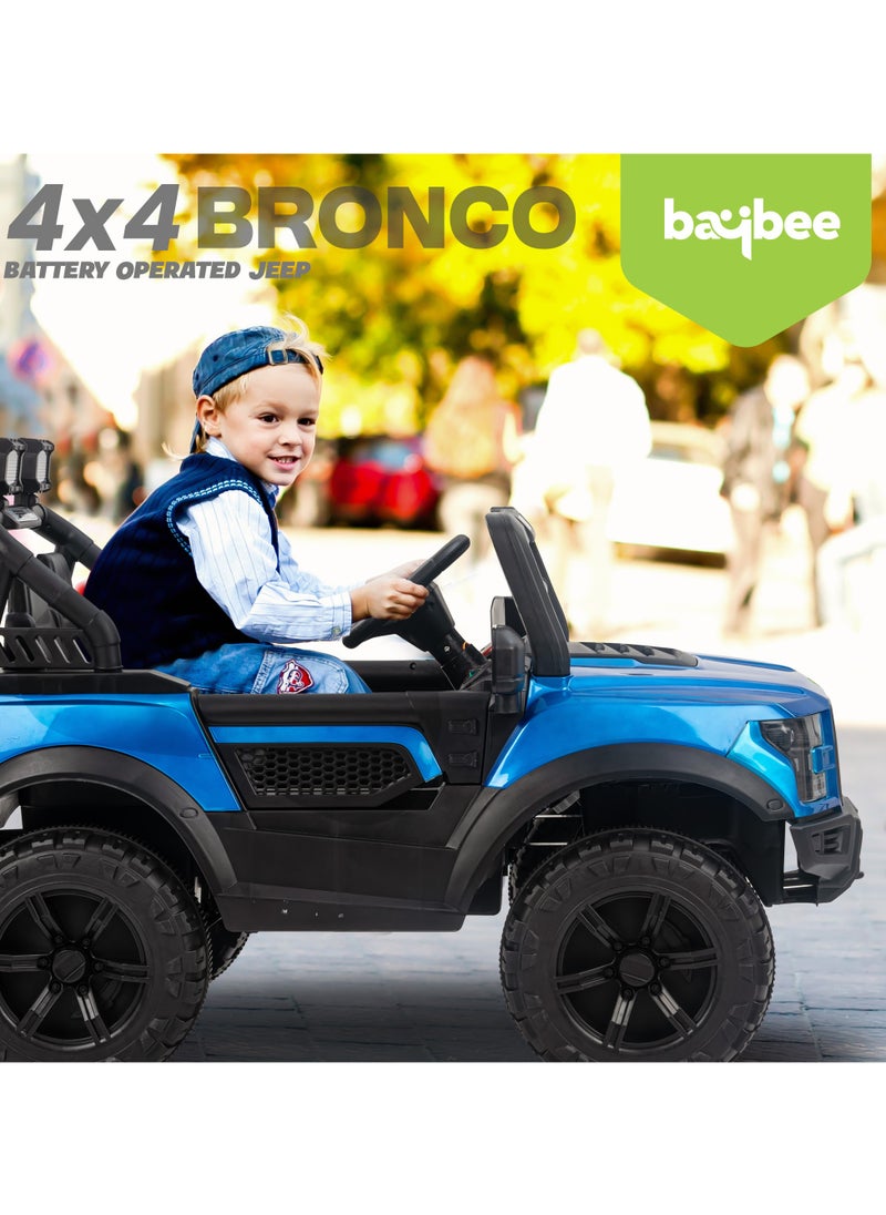 Bronco Battery Operated Jeep for Kids Rechargeable Battery Car for Kids with Music Led Light Ride On Kids Car Jeep Racing Baby Car Electric Car for Kids Children 2 to 7 Years Boy Girl Blue