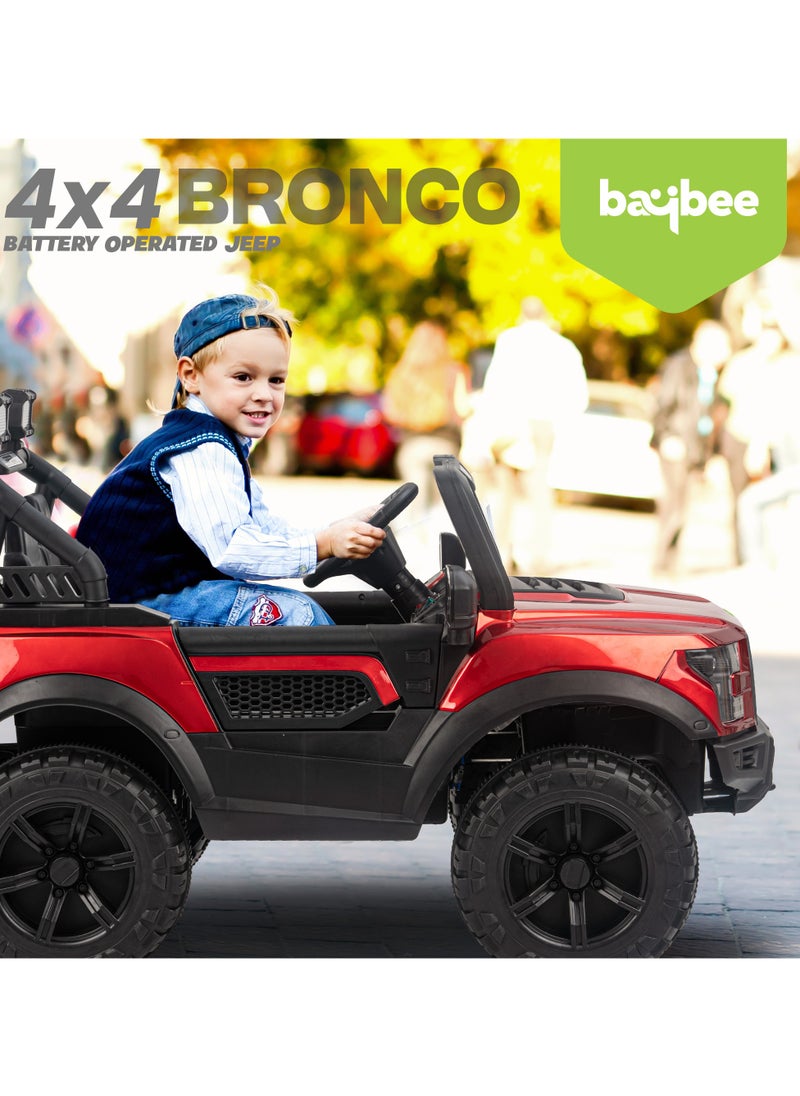 Bronco Battery Operated Jeep for Kids Rechargeable Battery Car for Kids with Music Led Light Ride On Kids Car Jeep Racing Baby Car Electric Car for Kids Children 2 to 7 Years Boy Girl Red