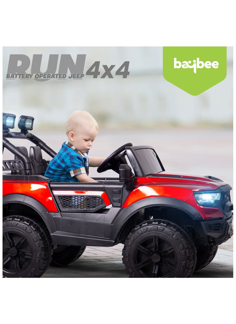 Run Battery Operated Jeep for Kids Rechargeable Battery Car for Kids with Music Led Light Ride On Kids Car Jeep Racing Baby Car Electric Car for Kids Children 2 to 7 Years Boy Girl Red