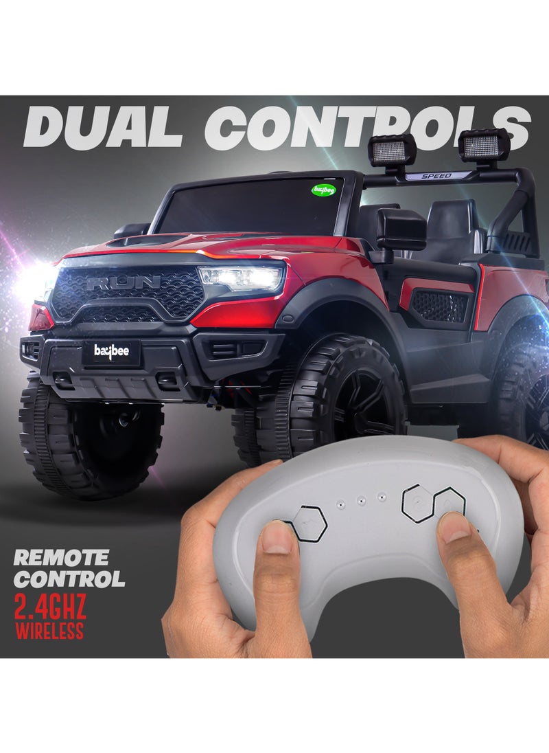 Run Battery Operated Jeep for Kids Rechargeable Battery Car for Kids with Music Led Light Ride On Kids Car Jeep Racing Baby Car Electric Car for Kids Children 2 to 7 Years Boy Girl Red