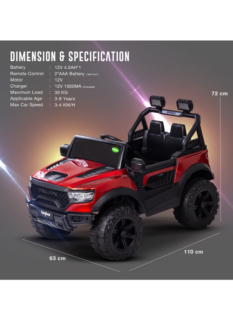 Run Battery Operated Jeep for Kids Rechargeable Battery Car for Kids with Music Led Light Ride On Kids Car Jeep Racing Baby Car Electric Car for Kids Children 2 to 7 Years Boy Girl Red
