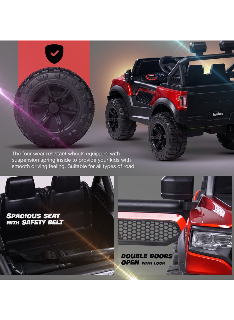 Run Battery Operated Jeep for Kids Rechargeable Battery Car for Kids with Music Led Light Ride On Kids Car Jeep Racing Baby Car Electric Car for Kids Children 2 to 7 Years Boy Girl Red