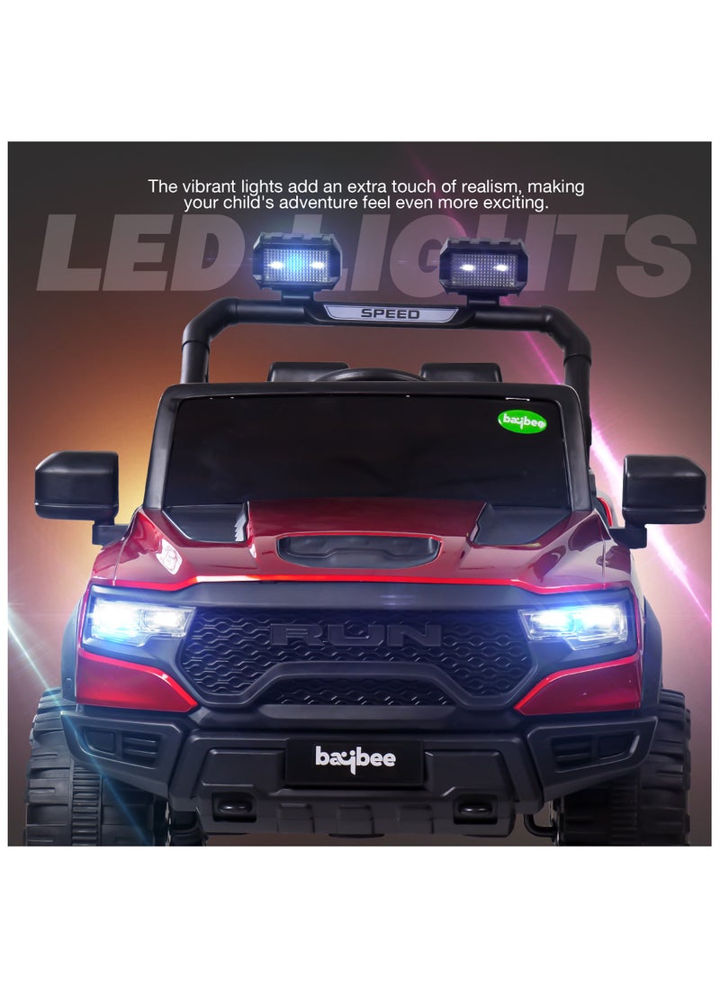 Run Battery Operated Jeep for Kids Rechargeable Battery Car for Kids with Music Led Light Ride On Kids Car Jeep Racing Baby Car Electric Car for Kids Children 2 to 7 Years Boy Girl Red