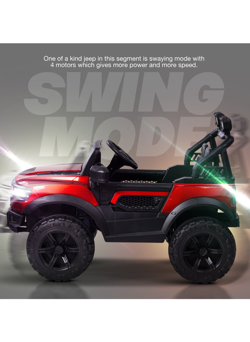 Run Battery Operated Jeep for Kids Rechargeable Battery Car for Kids with Music Led Light Ride On Kids Car Jeep Racing Baby Car Electric Car for Kids Children 2 to 7 Years Boy Girl Red