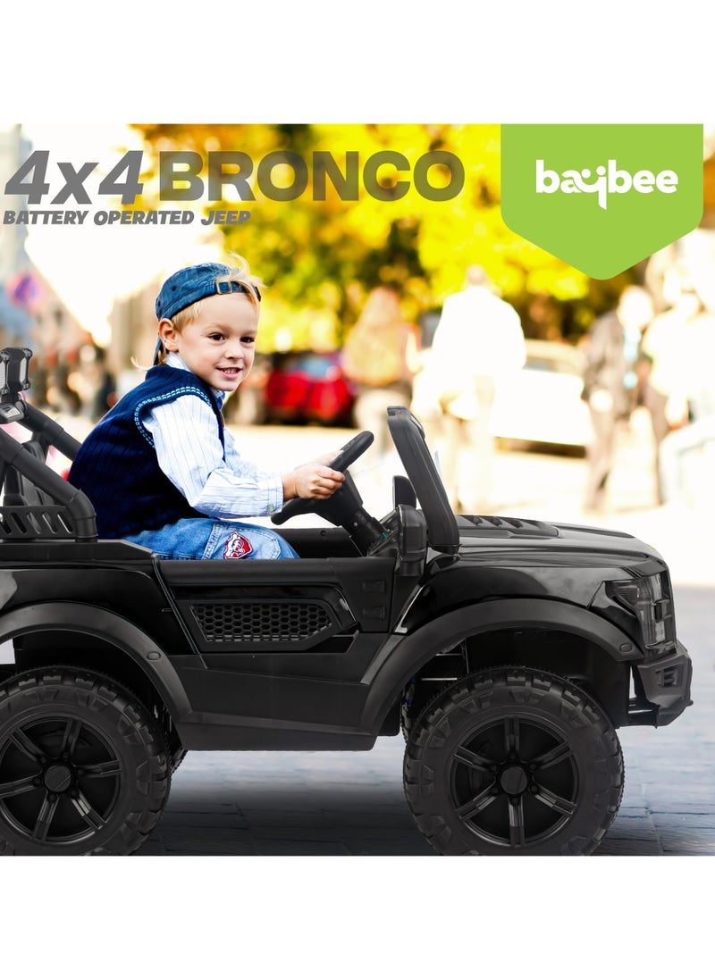 Bronco Battery Operated Jeep for Kids Rechargeable Battery Car for Kids with Music Led Light Ride On Kids Car Jeep Racing Baby Car Electric Car for Kids Children 2 to 7 Years Boy Girl Black