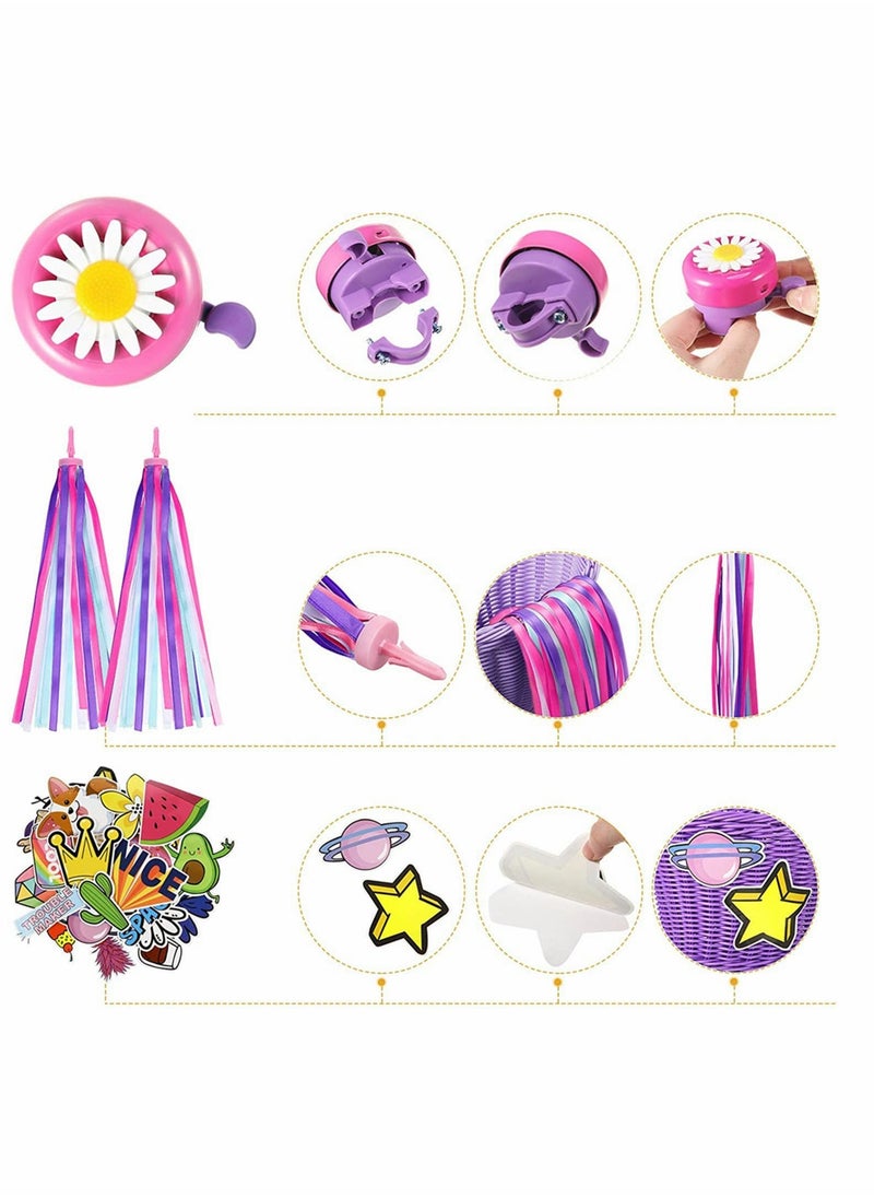 Bicycle Basket for Kid, Unicorn Children's Bike Handlebar Wicker Basket Bike Streamers Bell and Stickers, Bike Basket Front Decoration for Girls