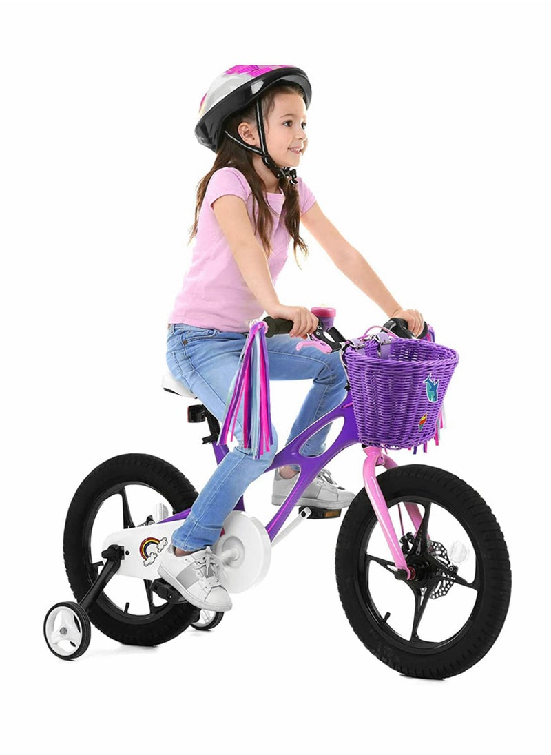 Bicycle Basket for Kid, Unicorn Children's Bike Handlebar Wicker Basket Bike Streamers Bell and Stickers, Bike Basket Front Decoration for Girls