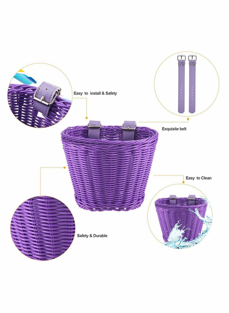Bicycle Basket for Kid, Unicorn Children's Bike Handlebar Wicker Basket Bike Streamers Bell and Stickers, Bike Basket Front Decoration for Girls