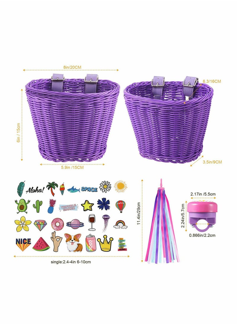Bicycle Basket for Kid, Unicorn Children's Bike Handlebar Wicker Basket Bike Streamers Bell and Stickers, Bike Basket Front Decoration for Girls