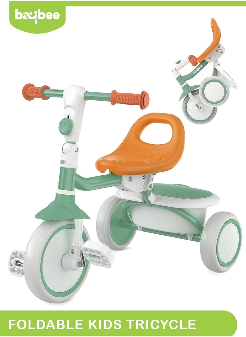 Foldable 2 in 1 Tricycle for Kids Baby Smart Plug & Play Kids Tricycle Cycle with Rear Storage Basket, 3 Wheels Tricycle Bicycle Baby Tricycle Cycle for Kids 2 to 5 Years Boy Girl Green