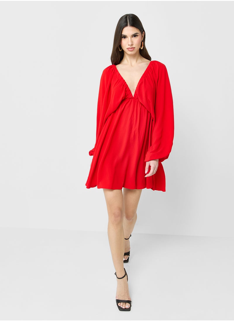 Plunge Neck A Line Dress
