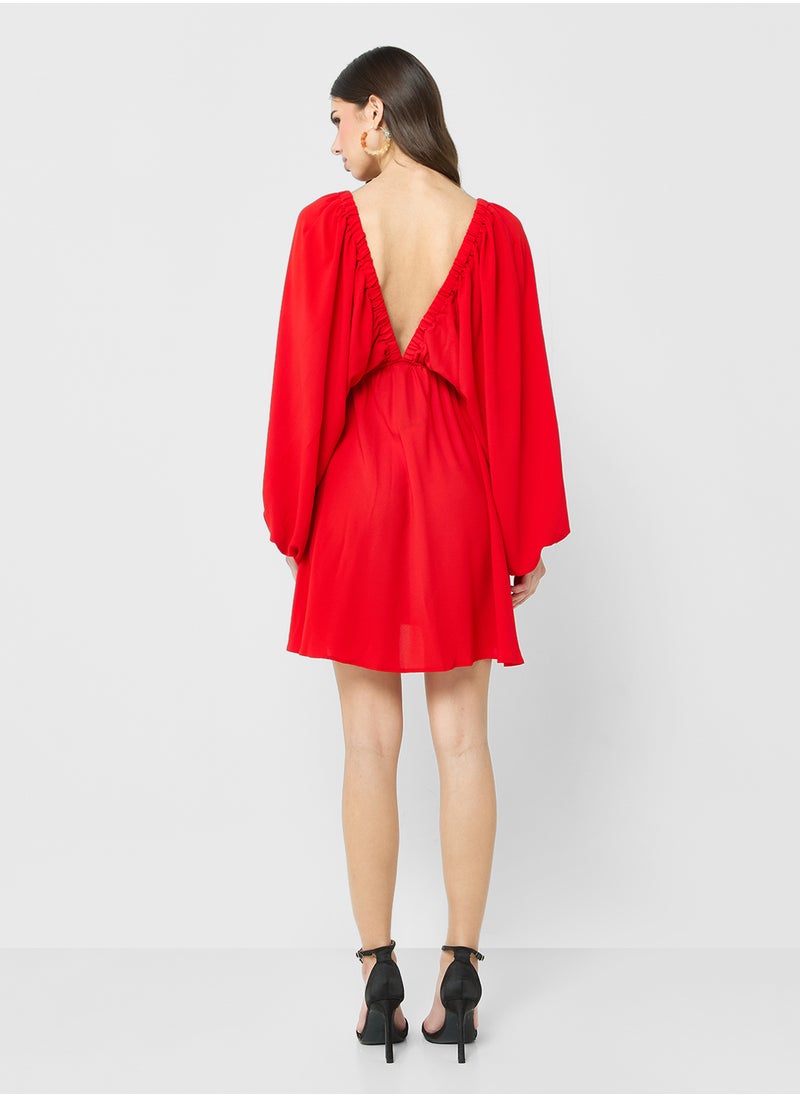Plunge Neck A Line Dress