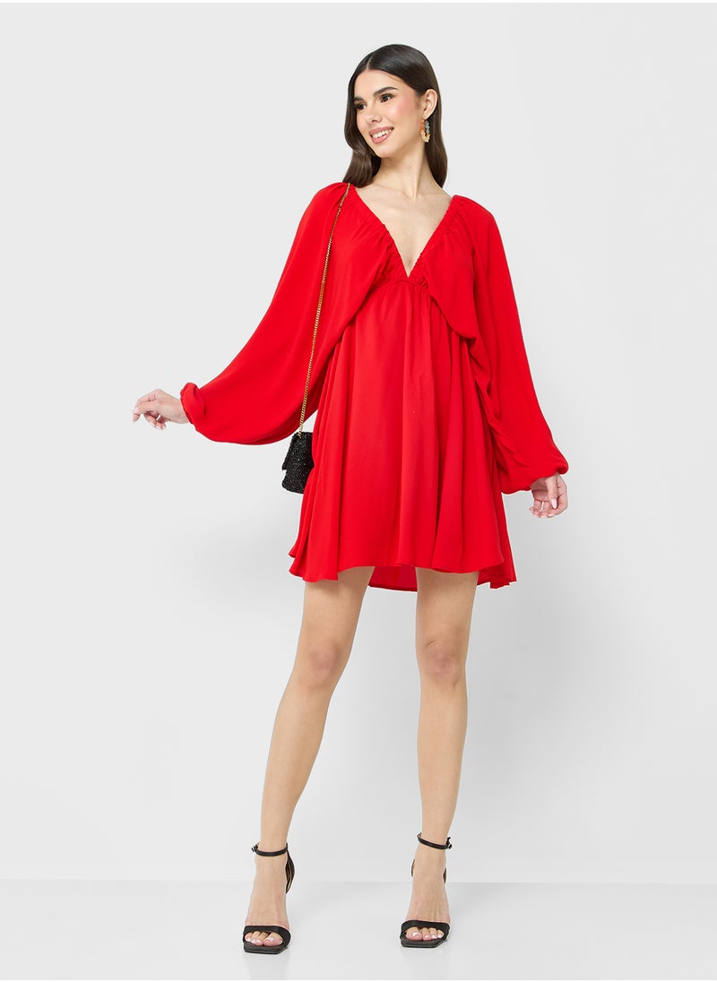 Plunge Neck A Line Dress