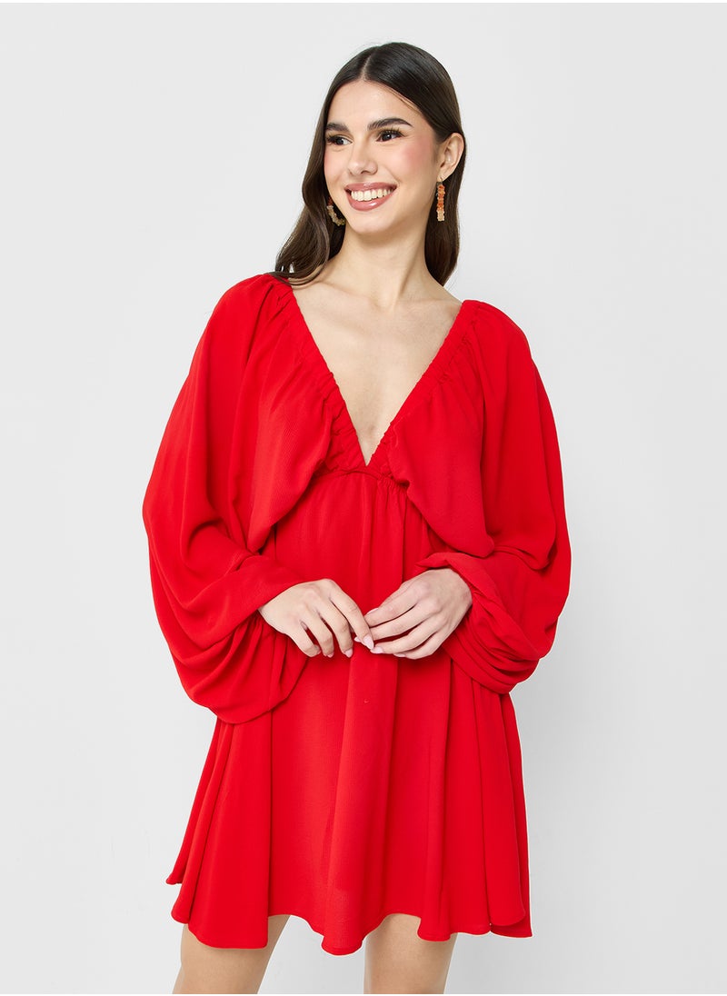 Plunge Neck A Line Dress