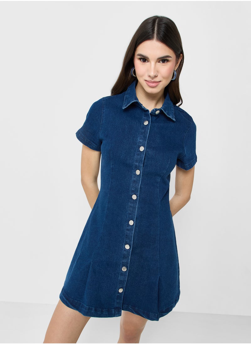 Denim Button Down A Line Dress