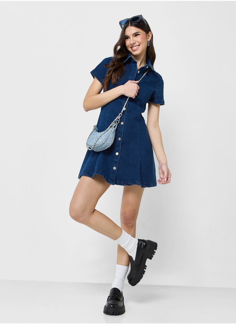 Denim Button Down A Line Dress
