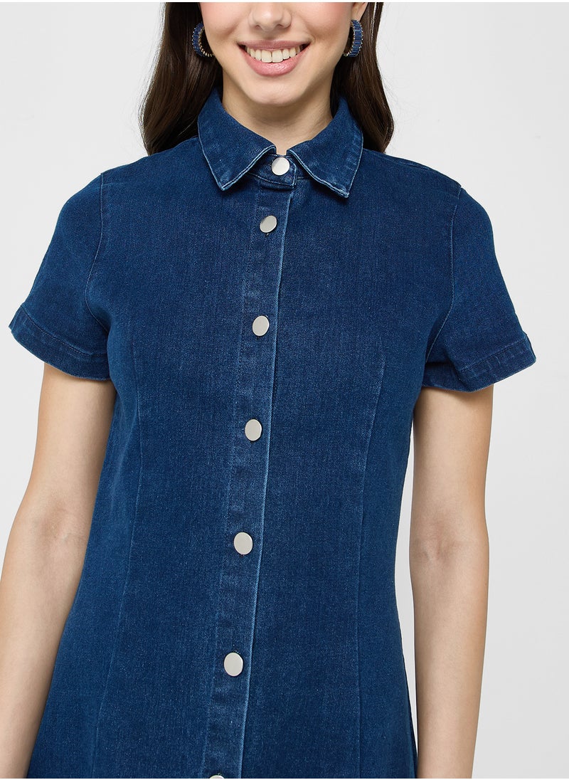 Denim Button Down A Line Dress