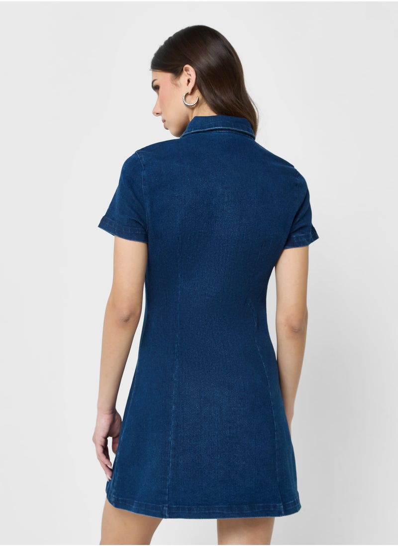 Denim Button Down A Line Dress