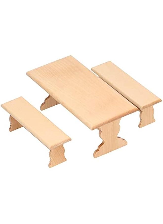 Dollhouse Wooden Table, 1:12 Doll House Mini Log Color Furniture Model Restaurant Long Table Bench(Wood Color)