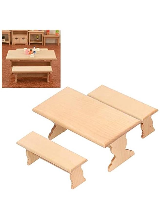 Dollhouse Wooden Table, 1:12 Doll House Mini Log Color Furniture Model Restaurant Long Table Bench(Wood Color)