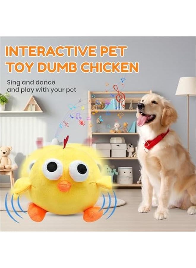 Active Moving Pet Plush Toy, Smart Interactive Dog Toy Pet Bouncing Balls, USB Rechargeable Washable Cartoon Chick Plush Squeaky Chick Dog Toy for Dog Puppy and Cats (Yellow Chick)