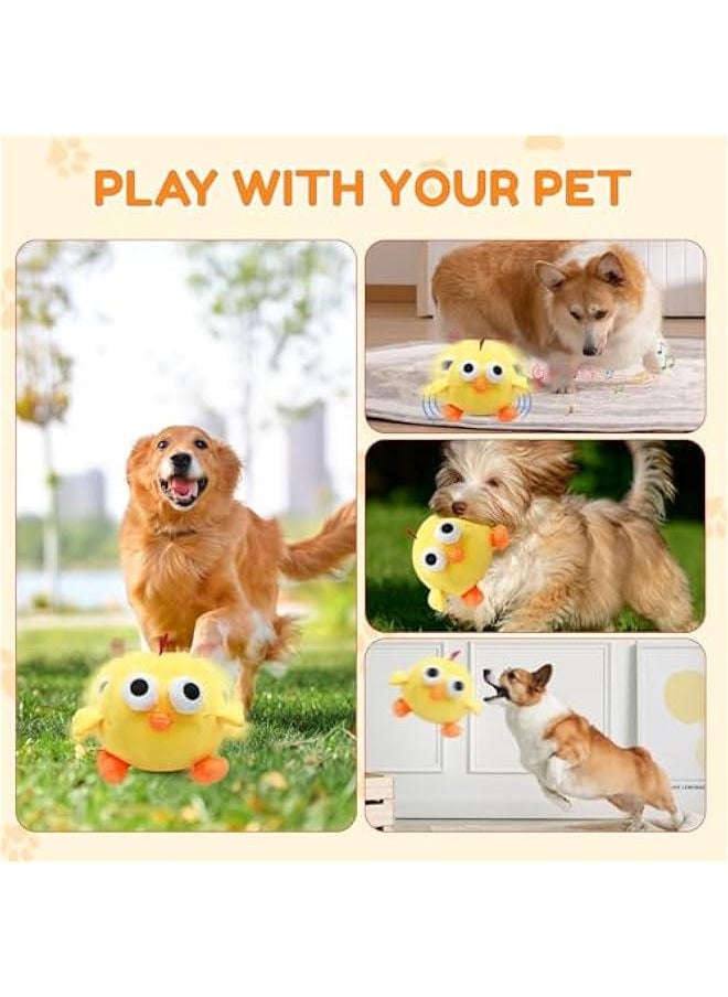 Active Moving Pet Plush Toy, Smart Interactive Dog Toy Pet Bouncing Balls, USB Rechargeable Washable Cartoon Chick Plush Squeaky Chick Dog Toy for Dog Puppy and Cats (Yellow Chick)