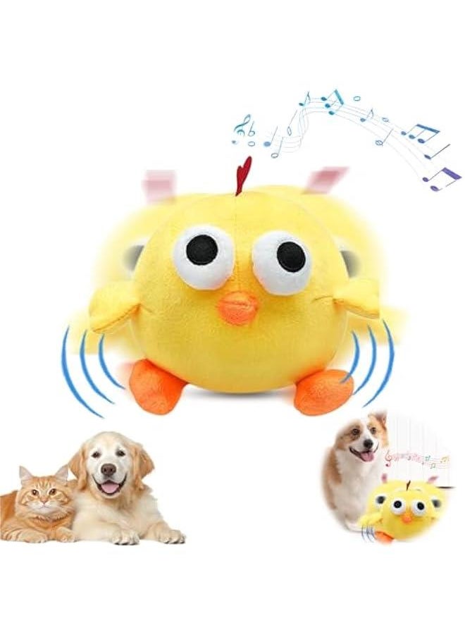 Active Moving Pet Plush Toy, Smart Interactive Dog Toy Pet Bouncing Balls, USB Rechargeable Washable Cartoon Chick Plush Squeaky Chick Dog Toy for Dog Puppy and Cats (Yellow Chick)