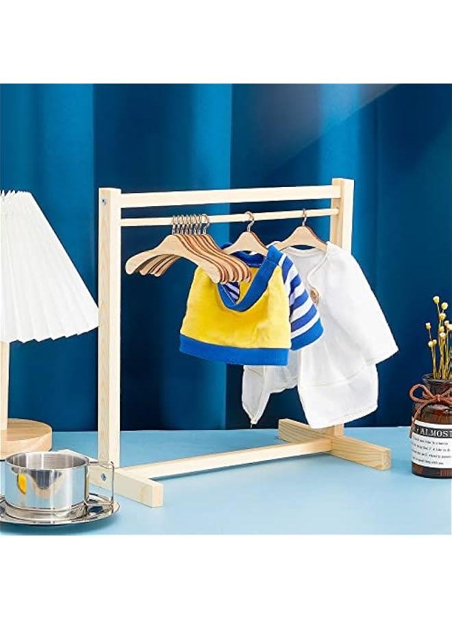 11 Pcs Doll Garment Rack with Wooden Clothes Hanger for 18 Inch Girl Doll Clothes Mini Hangers Wardrobe Furniture Accessories for Dollhouse Baby Shower Supplies