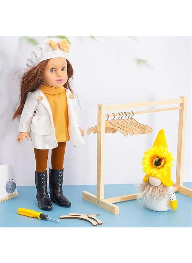 11 Pcs Doll Garment Rack with Wooden Clothes Hanger for 18 Inch Girl Doll Clothes Mini Hangers Wardrobe Furniture Accessories for Dollhouse Baby Shower Supplies