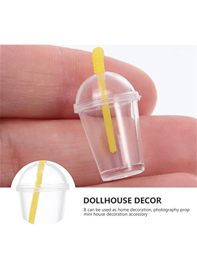 Plastic Straws Miniature Statue Decor 10Pcs Cups Mini Coffee Cups Miniature Ice Cream Cups for Decoration Doll Food Crafts (Yellow) Miniature Statue Decor Clear Plastic Cups