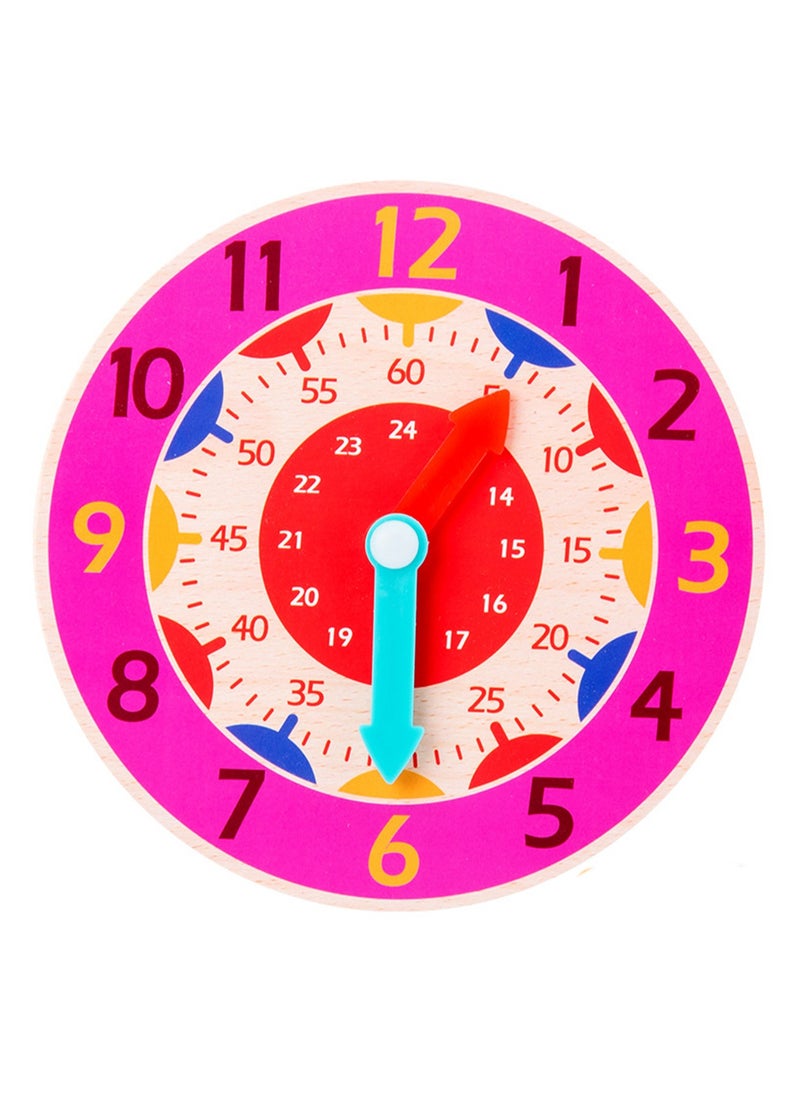 Rose Red Wooden Cognitive Clock Improves Observation Teaching Clock Educational Toy Suitable For 4 To 6 Years Old Children Clock