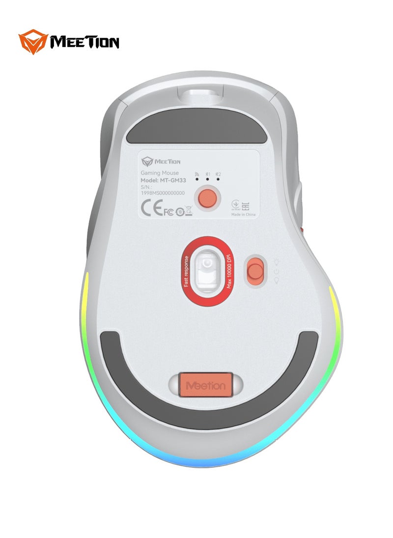 MEETION Three-Mode Gaming Ergonomic Mouse GW32 2.4G/Bluetooth/Wired PAW3220 Sensor Up to 8000DPI 1000Hz Polling Rate 20 Million Times Micro Switch RGB Lighting Effects 700mAh Long Battery Life Right-Handed Ergonomics Meetion Exclusive Driver
