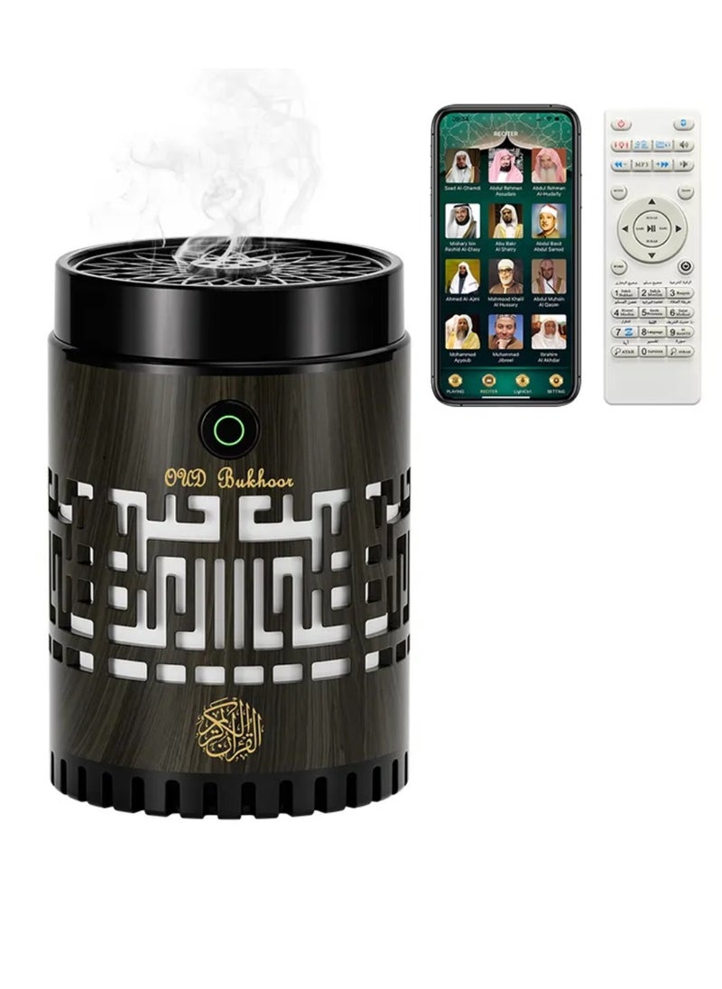 SQ-309 Quran Speaker & Mini Incense Burner Bakhoor Remote & App Control With Multicolor Changing Bluetooth Speaker Night Light With 15 Languages Quran Speaker Bukhoor Burner 8GB Space Natural Wood