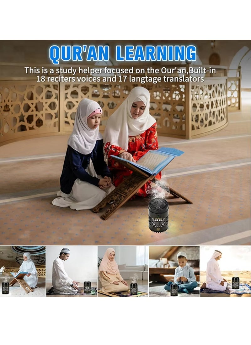 SQ-309 Quran Speaker & Mini Incense Burner Bakhoor Remote & App Control With Multicolor Changing Bluetooth Speaker Night Light With 15 Languages Quran Speaker Bukhoor Burner 8GB Space Natural Wood