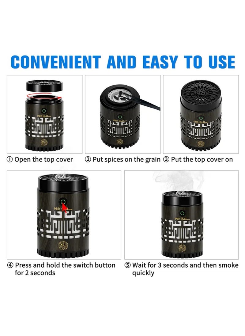 SQ-309 Quran Speaker & Mini Incense Burner Bakhoor Remote & App Control With Multicolor Changing Bluetooth Speaker Night Light With 15 Languages Quran Speaker Bukhoor Burner 8GB Space Natural Wood