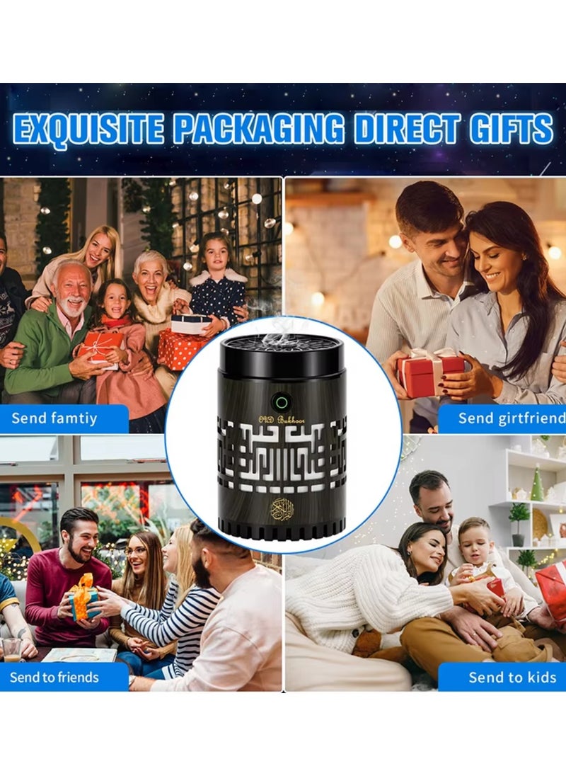 SQ-309 Quran Speaker & Mini Incense Burner Bakhoor Remote & App Control With Multicolor Changing Bluetooth Speaker Night Light With 15 Languages Quran Speaker Bukhoor Burner 8GB Space Natural Wood