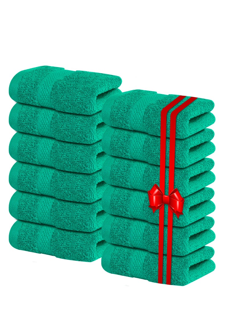 Infinitee Xclusives [12 Pack] Premium Green Wash Cloths and Face Towels, 13 x13 Inches (33cm x 33cm) 100% Cotton, Soft and Absorbent Washcloths Set - Perfect for Bathroom, Gym, and Spa