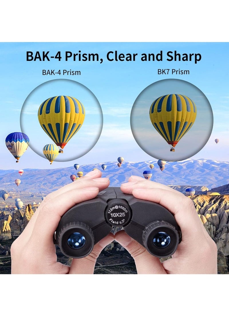 Binoculars for Children and Adults, 10 x 25 Mini Compact Binoculars with Low Light Night Vision for Bird Watching, Concerts, Hunting and Sports Games