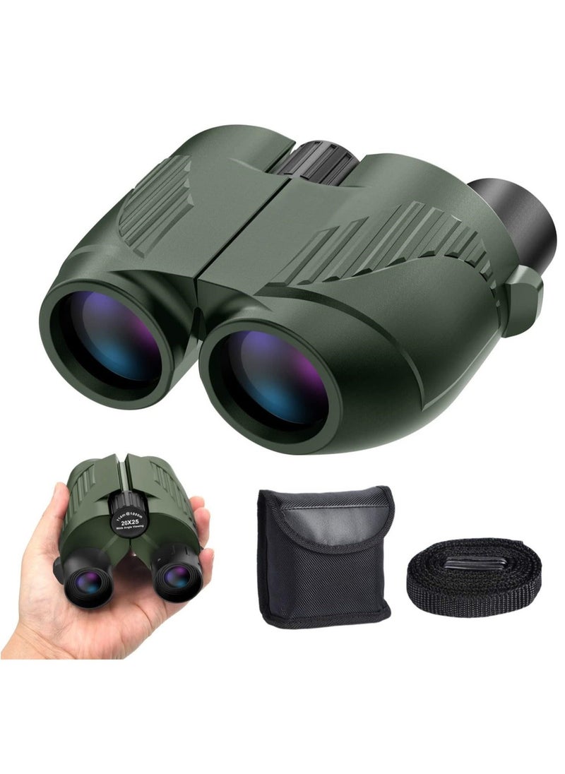 Rodcirant Binoculars 20x25 for Adults and Kids, High Power Easy Focus Binoculars with Low Light Vision, Compact Binoculars for Bird Watching and Travel (Green)